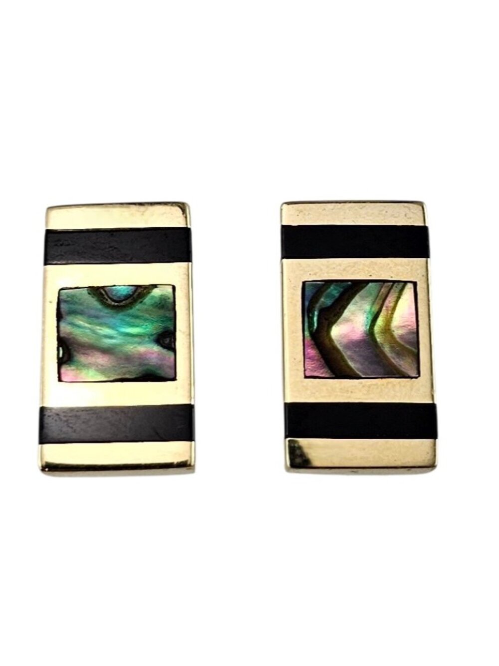 14K Yellow Gold Abalone and Onyx Earrings #25155